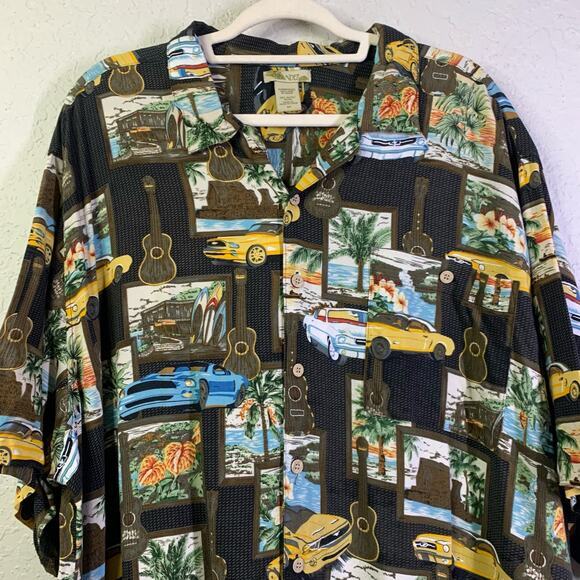ISLANDER Men's Mustang & Guitar Short Sleeve Button Down‎ Hawaiian Shirt Size 3X - Picture 3 of 10